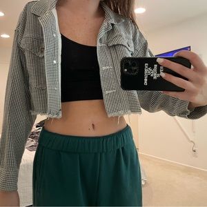 Princess Polly Cropped Distressed Gingham/Checkered Denim Jacket